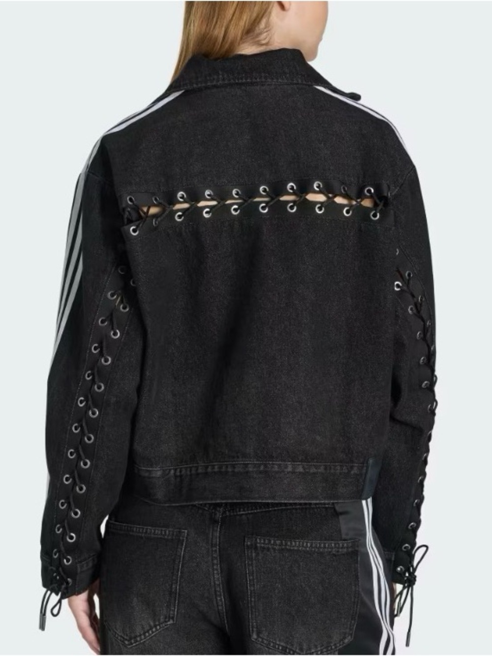 Adidas Black Denim FB Lace-Up Track Jacket, 100% Cotton, Style KS1394 Size M NWT - Picture 2 of 15